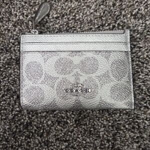 Coach Silver zip card case